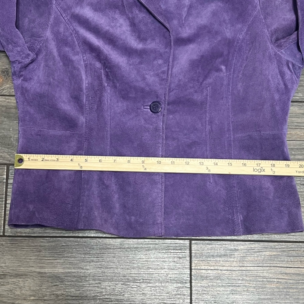 Vintage 90’s Relativity Purple Suede Blazer Jacket Size LP Large Petite Leather - Picture 12 of 16